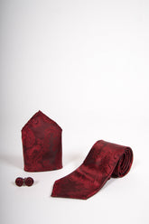 Wine Paisley Print  Tie set- Tie, pock square, cufflinks.